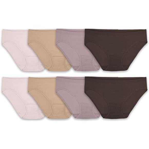 Women's No Show Seamless Underwear Nylon - Bikini - 8 Pack - Assorted Neutrals